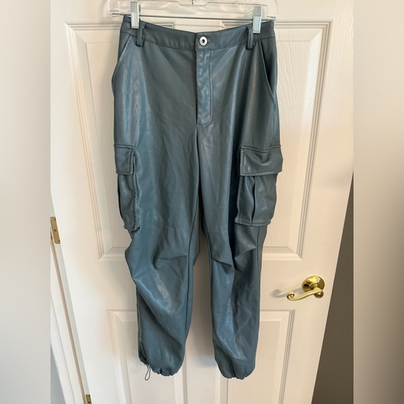 Avec Les Filles Pants - Avec Les Filles Blue/Gray Faux Leather Cargo Joggers